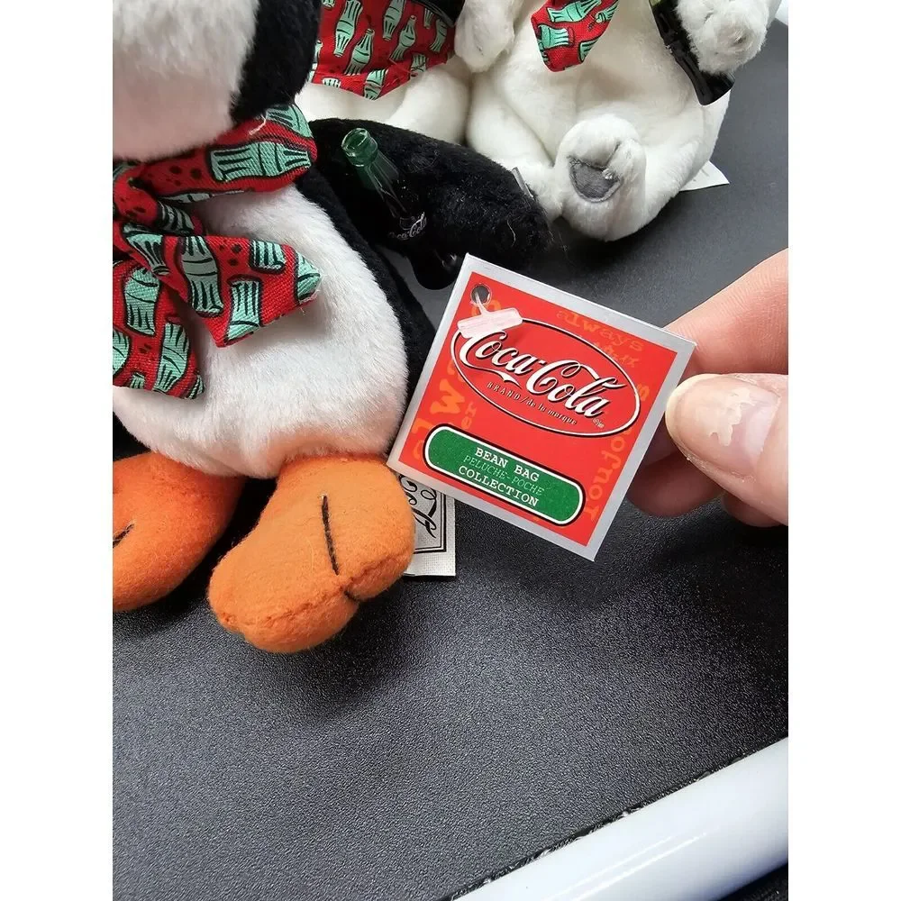 Lot Of 5 Vintage Coca Cola Beanie Plush Polar Bear Seal Penguin Drinking‎ Coke